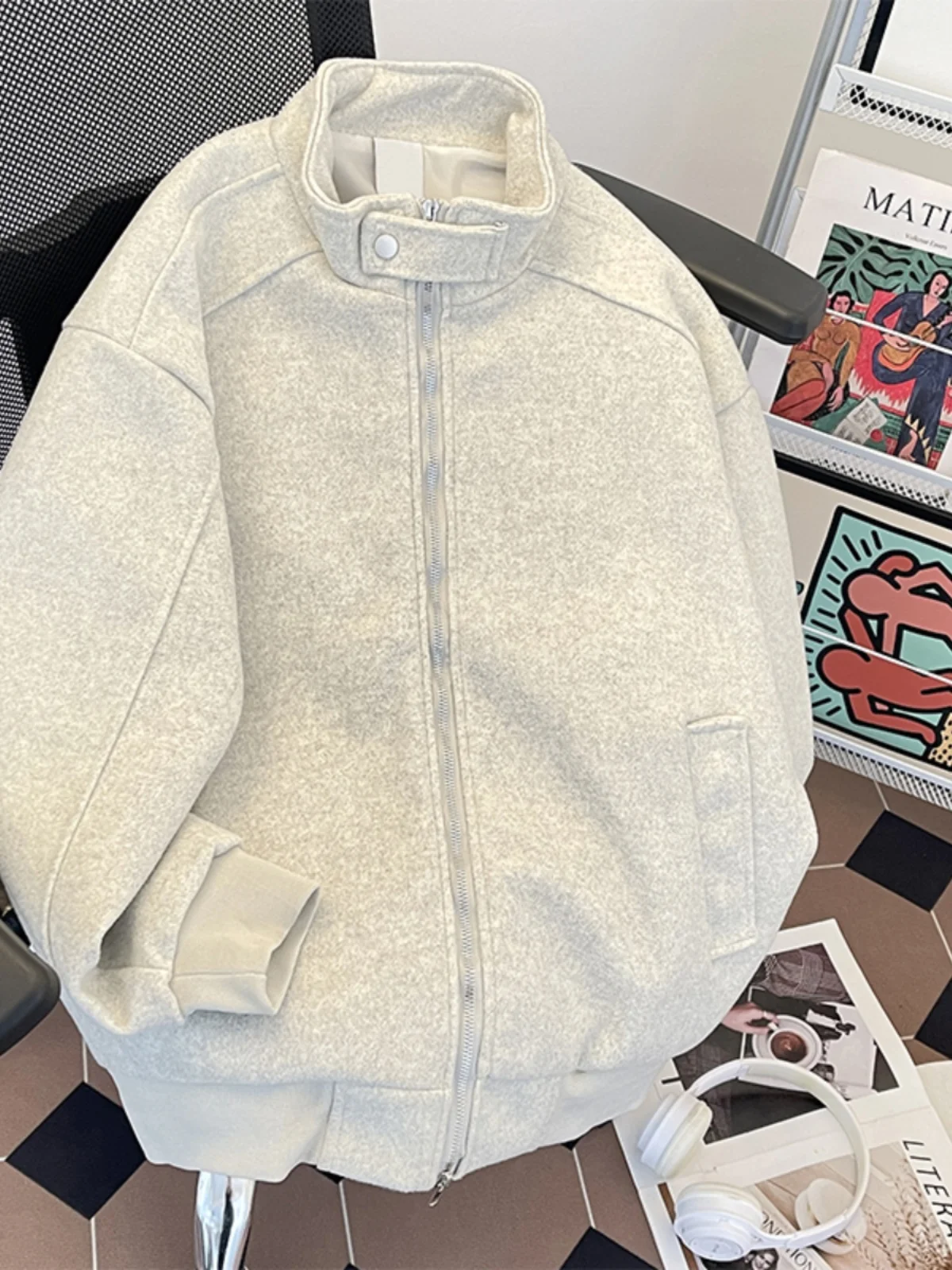 

Heavyweight Zipper Hoodie Men's Spring Autumn Casual Loose Fit Stand Collar American Sle Couple's Loose Versatile Casual Op...