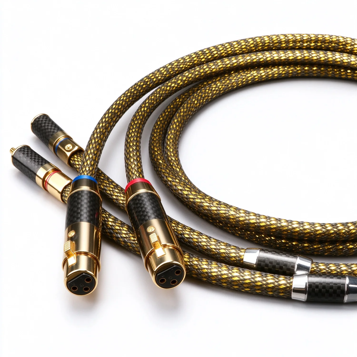 Złoty kabel XLR 8N OCC posrebrzany, pozłacany kabel audio referencyjny RCA z wtykami RCA XLR do wzmacniacza i miksera. (pair XLR Fe TO RCA) — Zdjęcie 2 z 2