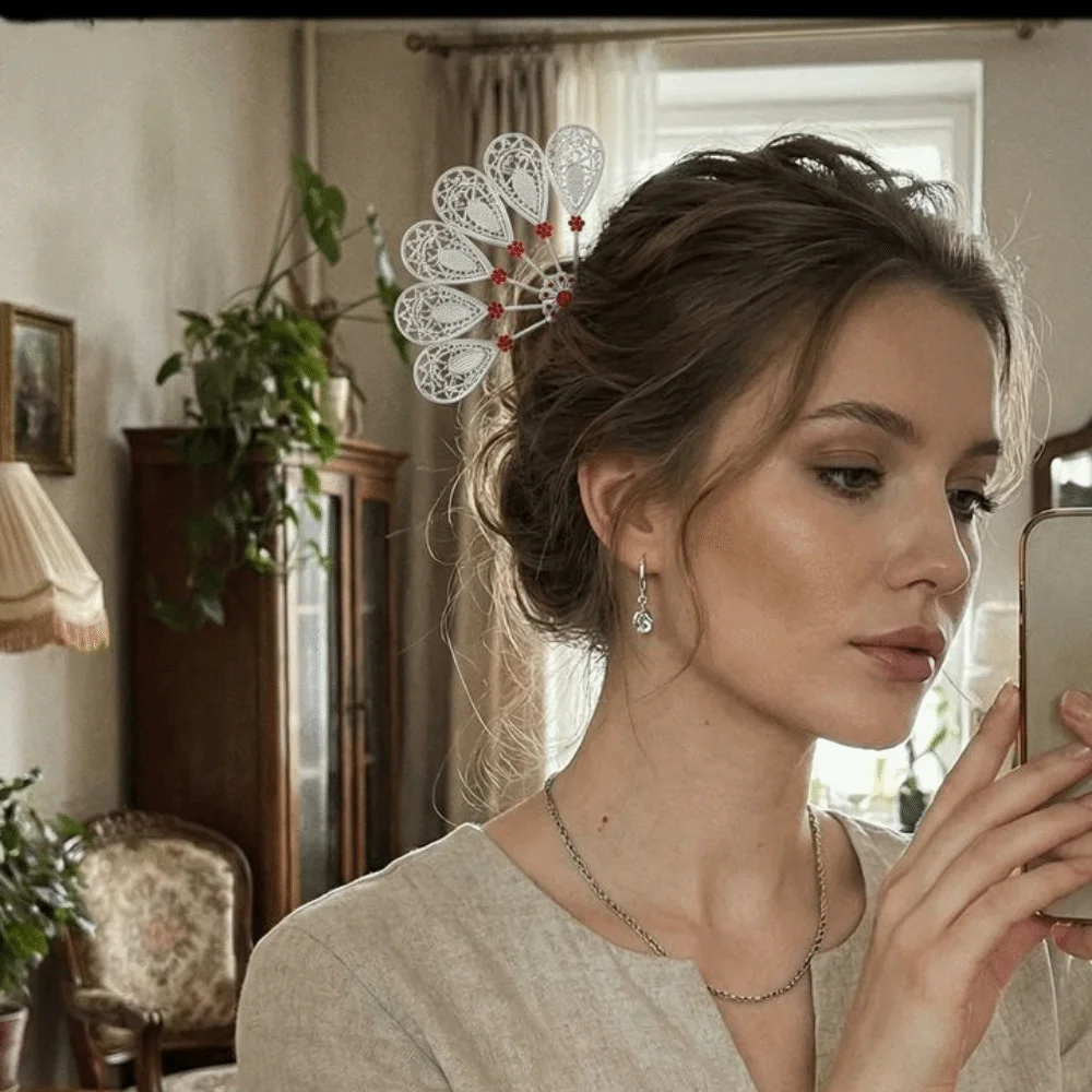 

Golden Rhinestone Flower Hairpin Crystal Hollow Thai Style Leaf Hair Stick Silver Metal Ethnic Headdress Jewelry