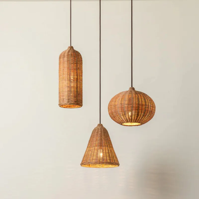 Natural Rattan Lamp Pendant Light New Chinese Style Hand-woven Pendant Light for Living Room Hanging Luminaire Dining Room Light