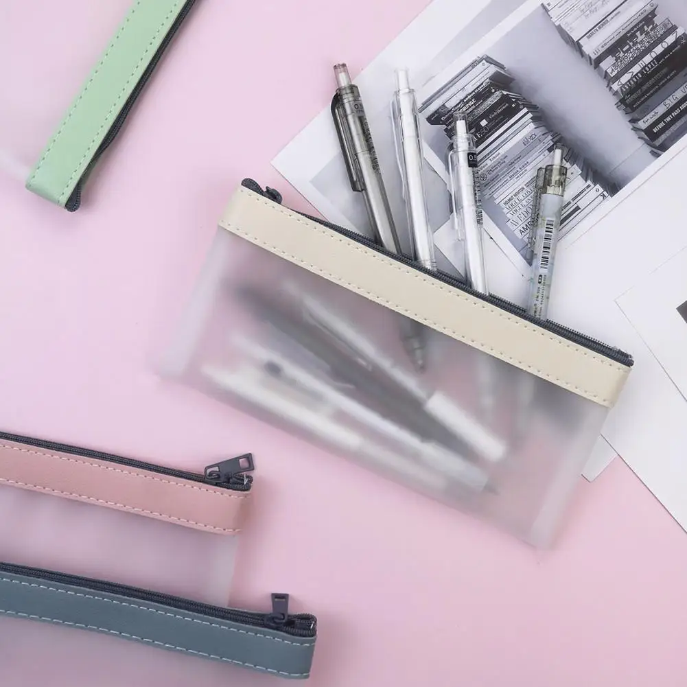 Держатель для карандашей, прозрачный матовый карандаш с застежкой-молнией для удобства организации школьных принадлежностей, канцелярские принадлежности