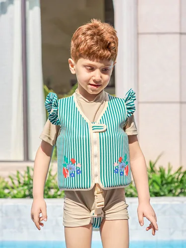 Imagen 2 del producto Chaleco de flotabilidad para niños con chaleco de flotabilidad de corazón a rayas, chaleco salvavidas antivaho para principiantes, bucle para el brazo, funda de agua