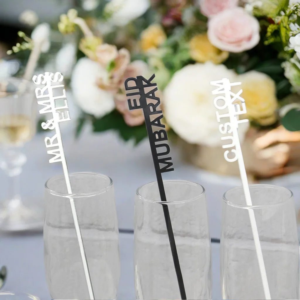 50/100pcs Customized Wedding Cocktail Stirrers Personalized Birthday Name Acrylic Party Drink Stirrers Baptism Decoration