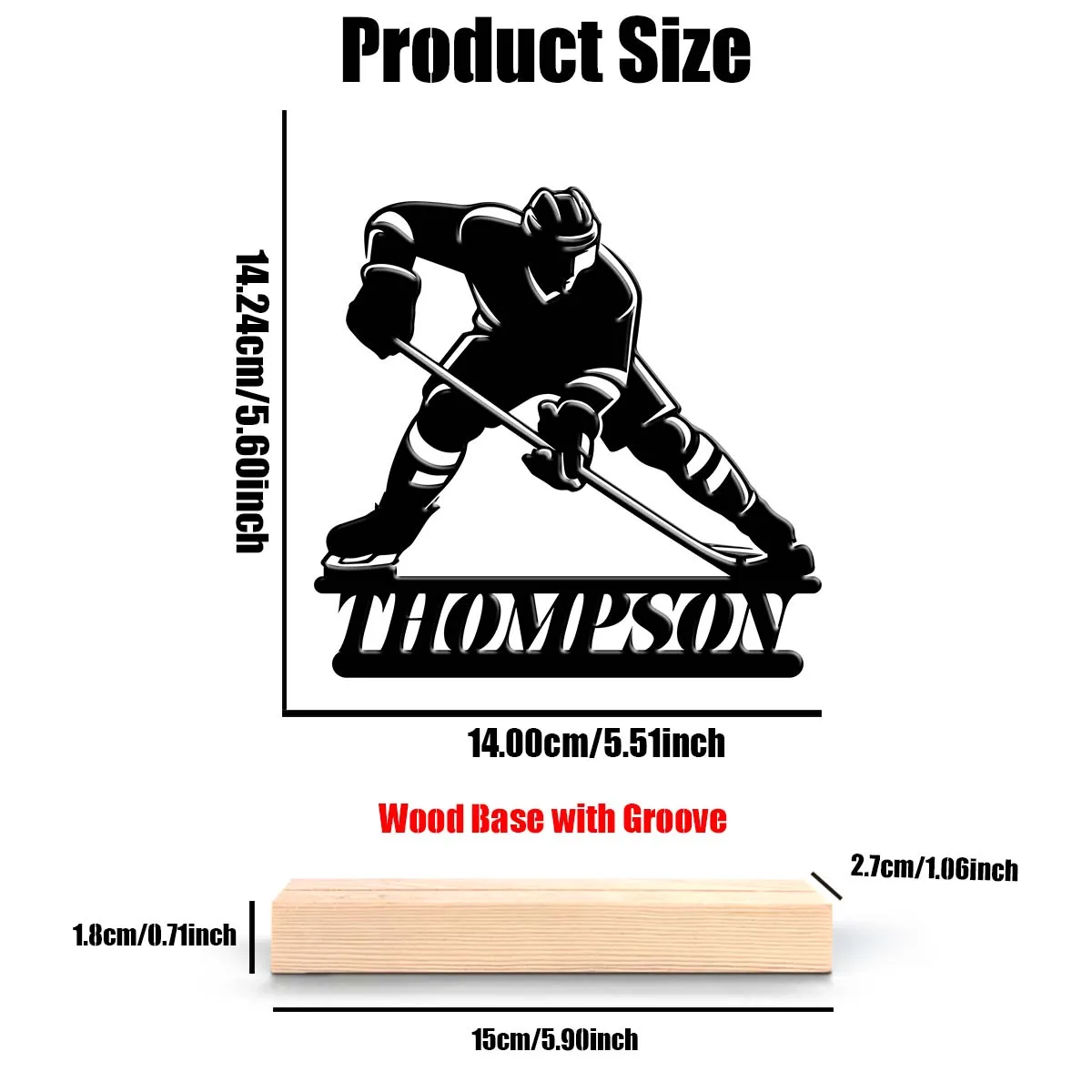 1Pc Csutom Name Hockey Player Wooden Base Metal Art Ornament,Home Office Hotel Cafe Club Decor,Ideal Gift for Family Friends