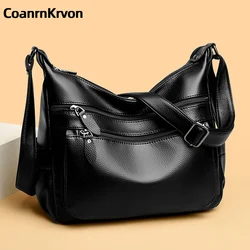 New 2024 Leather Black Crossbody Bag Women's Trendy Portable Gift Mom Bag Large Capacit Soft Multiple Layers Pockets Commuterbag