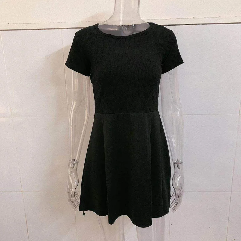 Women's Casual Loose Fitting Cotton Simple Dress Sexy Short Sleeve O-neck Dresses Dropshipping Beach Vestidos Black White