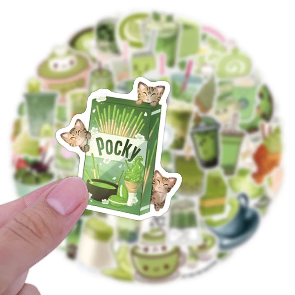 10/50 Uds. Sabor matcha postre Matcha divertido lindo garabatos maleta decorativa taza de agua scooter pegatinas impermeables juguete para niños