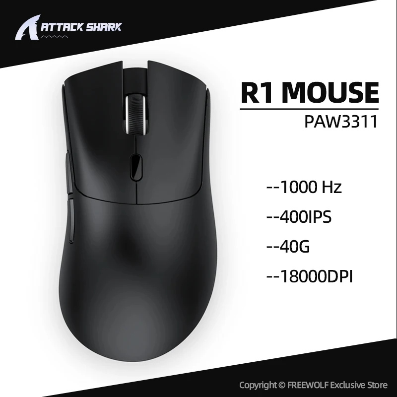 

Attack Shark R1 Wireless Mouse and R1 Grip Tape, PAW3311 1K HZ Macro Gaming Mouse for lactop/pad/pc