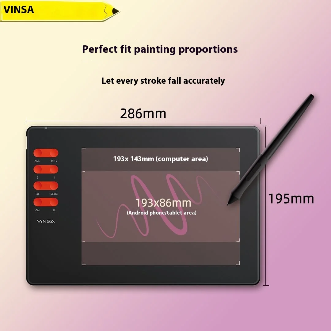 T505pro Vinsa Digital Drawing Board The  Pressure Sensitivity Compatible with Android Tablet PC Windows Mac Laptop Mobile Phone