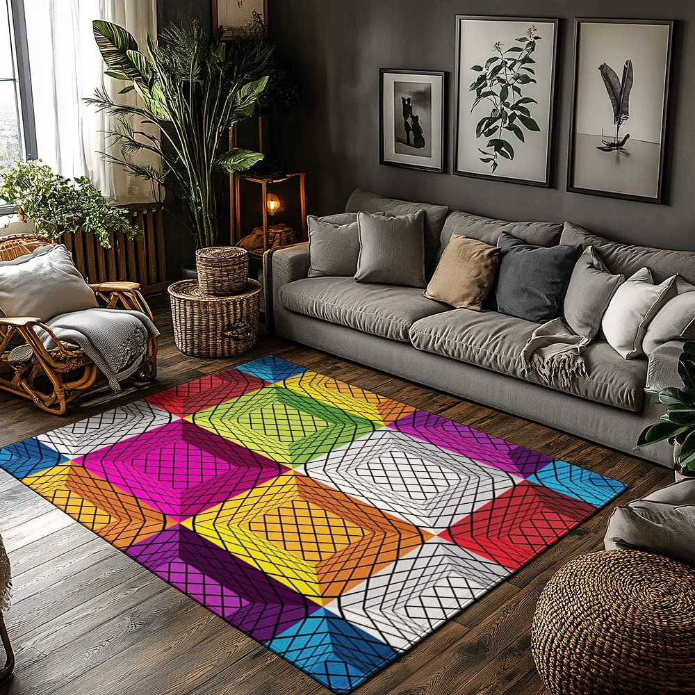 

Tuniu Colorful Geometric Rug Modern Abstract Living Room Carpet Mat Non Slip Floor Decor