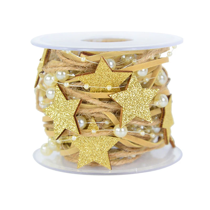 1/2M Christmas Ribbon Decoration Star Bead Chain Ribbon Xmas Tree Ornament DIY Christmas Gift Box Packaging 2026 New Year Natal image 2