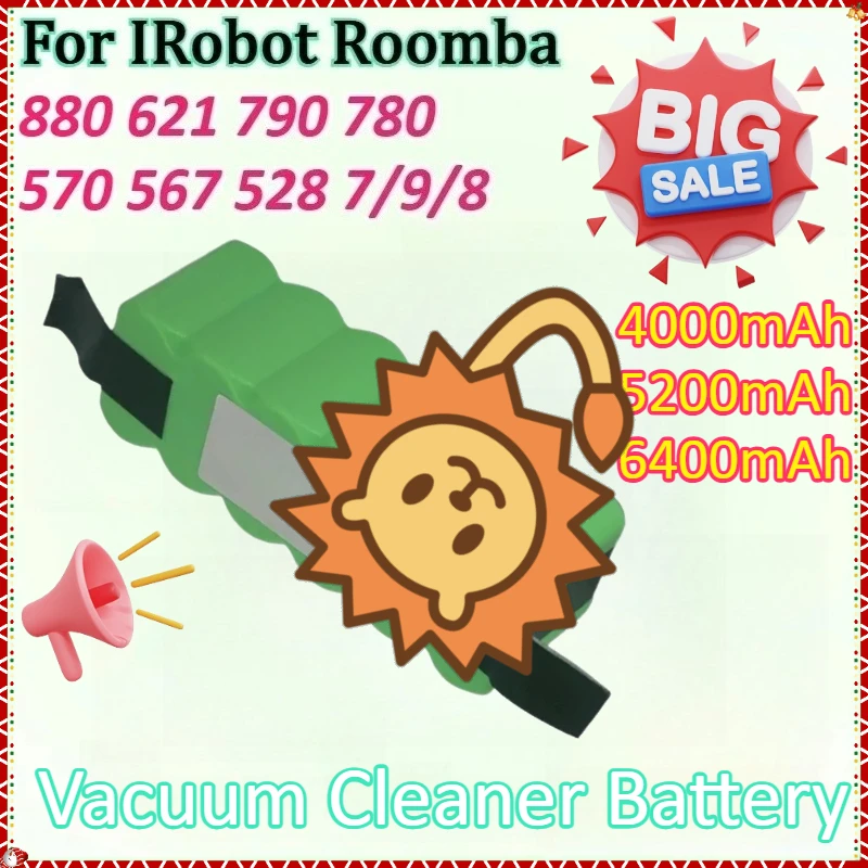 

14.8V 6400mAh Vacuum Cleaner Battery for IRobot Roomba 621 880 790 567 528 780 570 7/9/8 Series Batteries Accessories