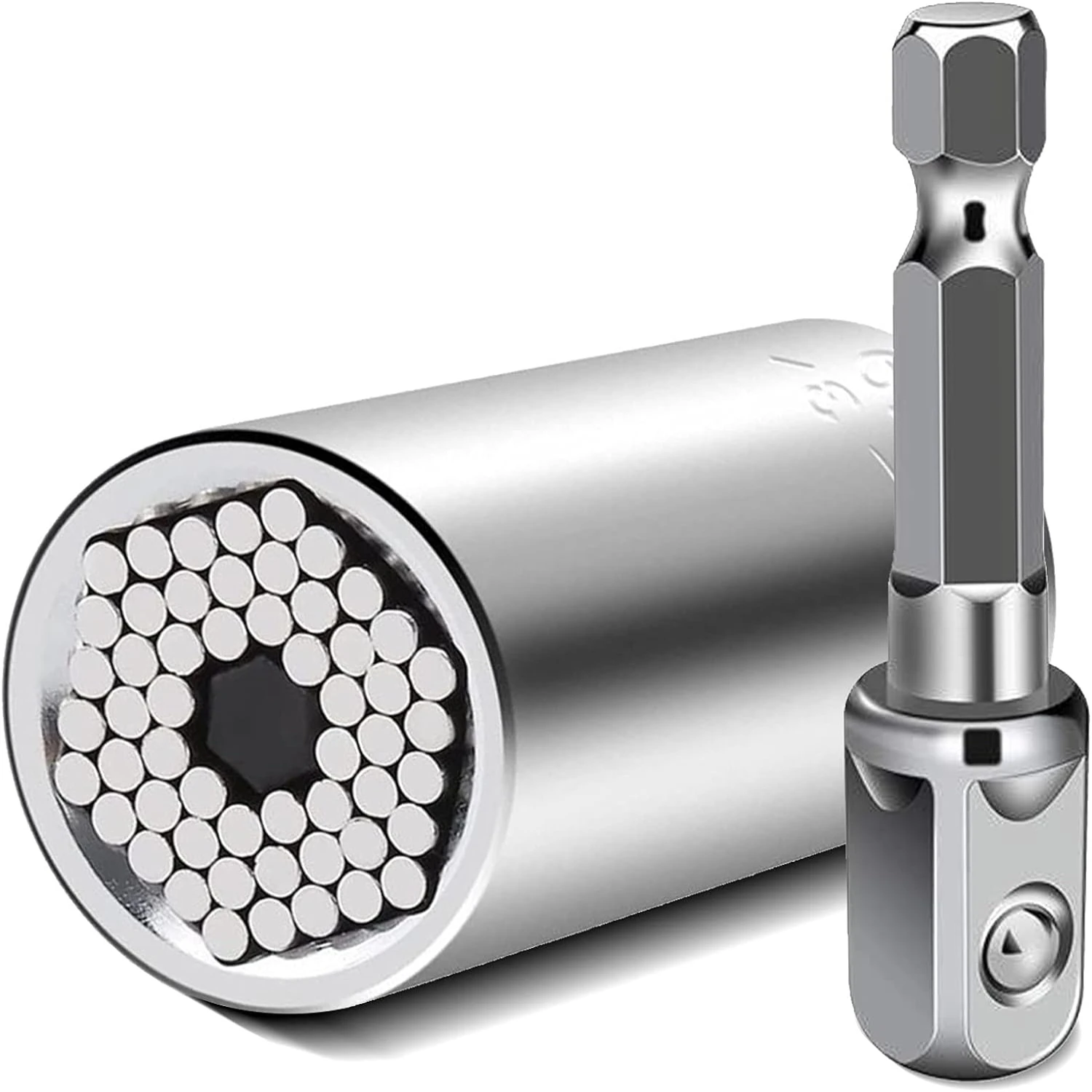 

Silver Ratchet Universal Socket Set with Wrench Power Drill Adapter - Best Handyman Tool Present for Him - Universal Socket, 1/4