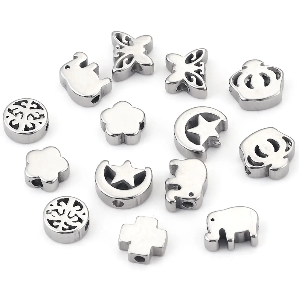 10Pcs/lot Hole 2mm Stainless Steel Crown Flower Butterfly Charms Spacer Beads for Needlework Jewelry Making Supplies Bracelets