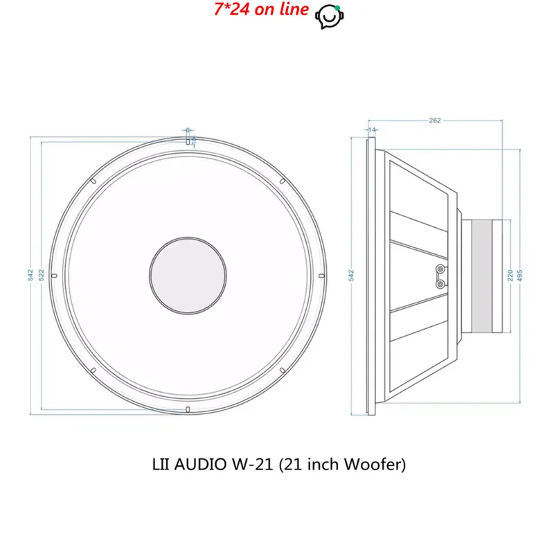 

LII AUDIO HIF 2024 New W-21 21-inch Pure Woofer Sensitivity 98dB 8ohm/200-800W Unit Woofer Speaker (1PCS)