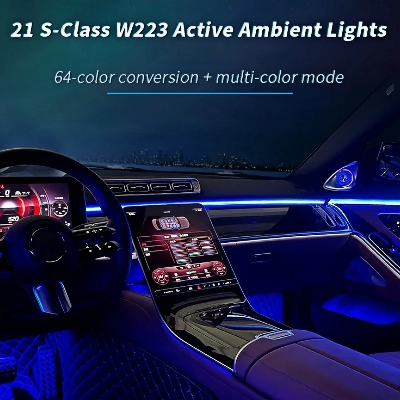 For Mercedes-Benz W223 S Class Active Ambient Light Sync Original 64 Colors Ambient Lighting Decoration Atmosphere Lamp