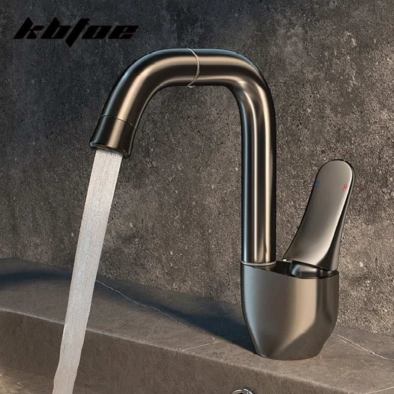 

Modern 360° Swivel Spout Bathroom Faucet Brass Basin Mixer Tap Hot and Cold Water Vanity Sink Deck Mounted Wash Basin Faucet