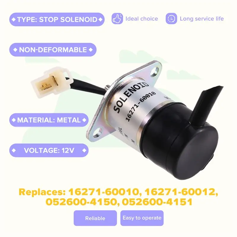 

For Kubota Tractor Fuel Shut Off Solenoid 16271-60010 16271-60012 For Kubota Engine Models BX2200D F2400 12VDC