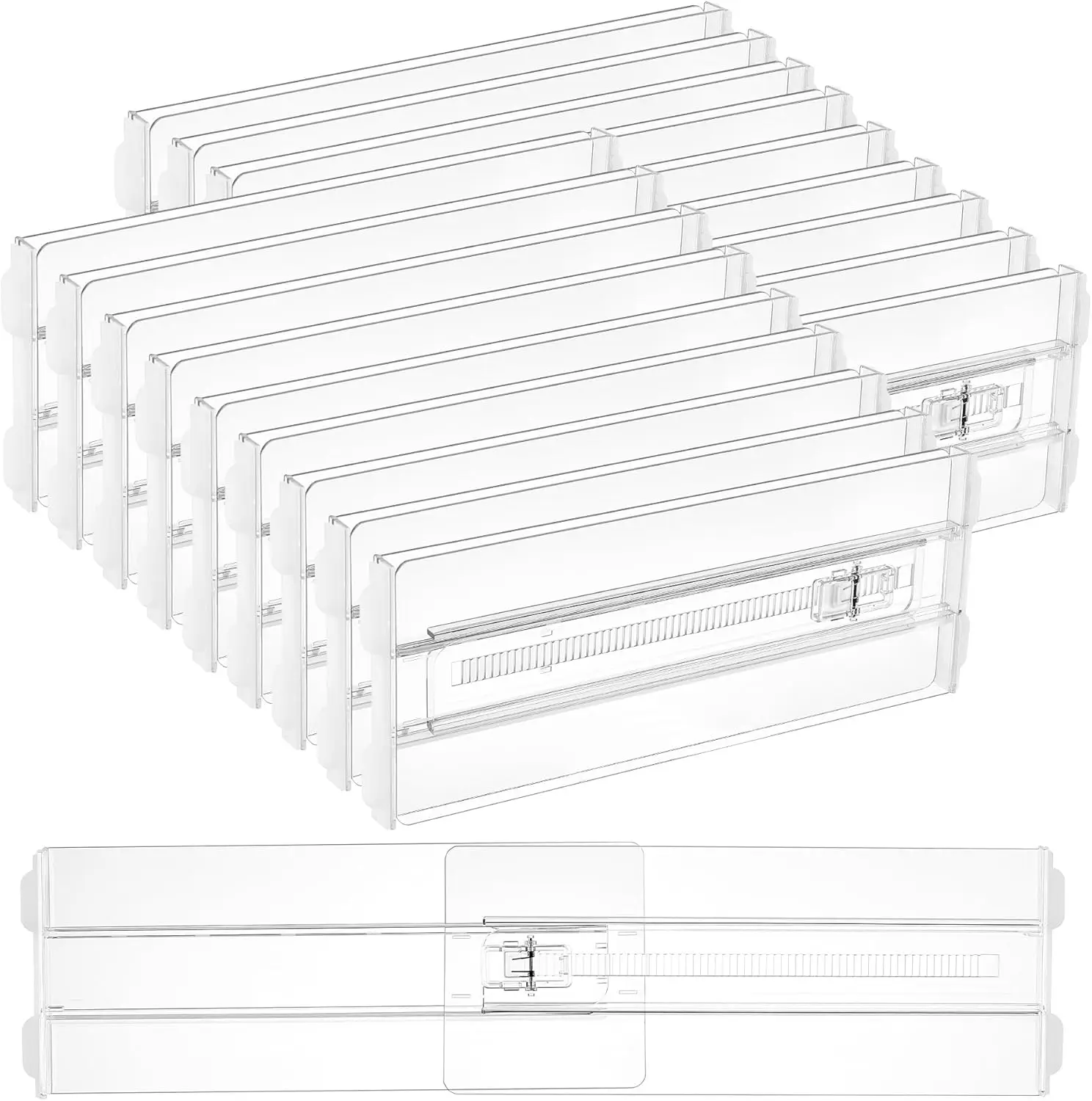 Adjustable Drawer Dividers, 18-Pack Clear Plastic Organizer for Clothes, Underwear, Cosmetics