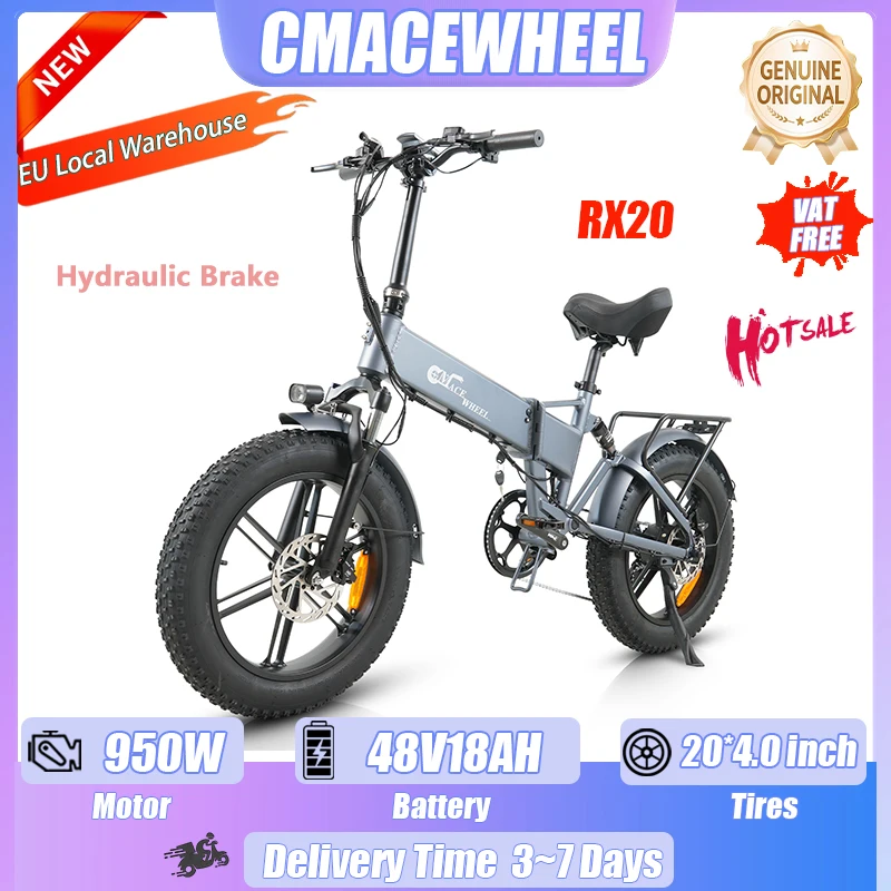 CMACEWHEEL RX20 Faltbares Elektrofahrrad 1000W Motor 48V18AH Hydraulische Bremse 20*4,0 Einteiliges Rad Allterrain-Mountainbike für Erwachsene