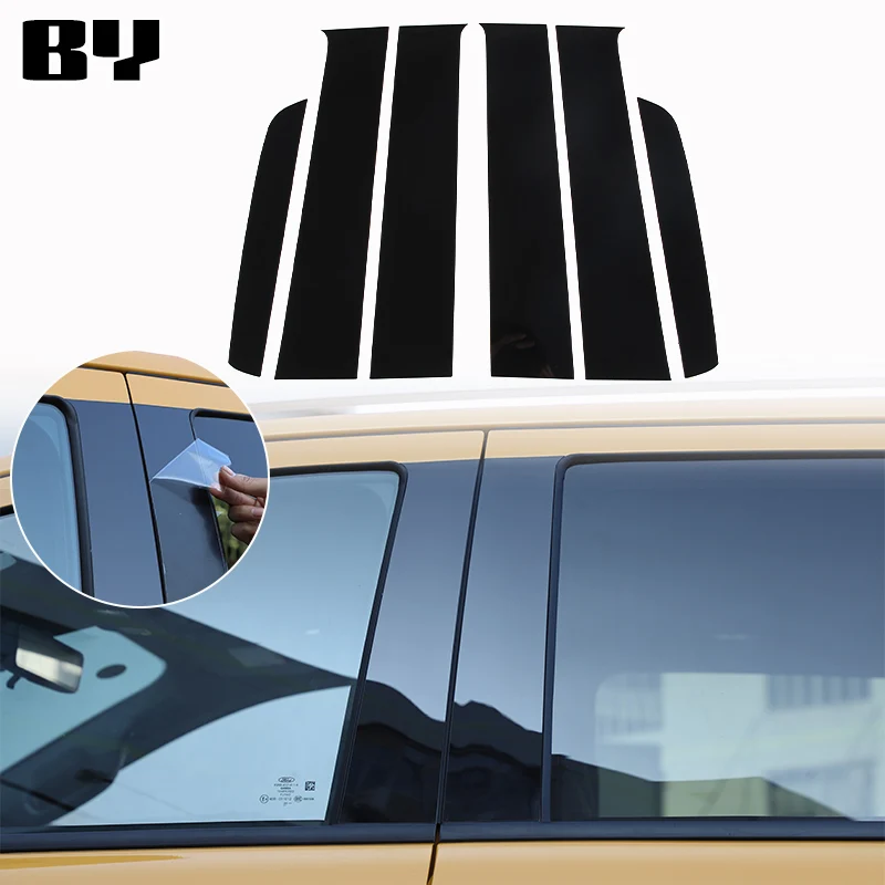 

For Ford Ranger 2023 Car Center Pillar Decoration Sticker PC Black Exterior Protection Accessories 6Pcs