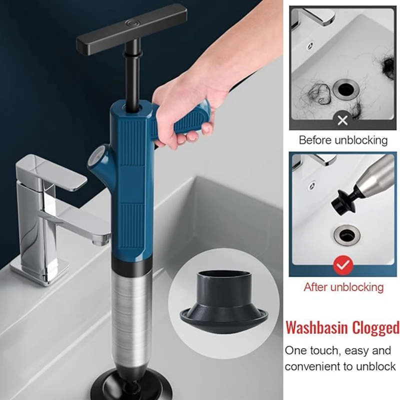 Leistungsstarker Toilettenreiniger aus Edelstahl, Pneumatischer Hochdruck-Rohrreiniger, Abflussreiniger-Set – Detail 4