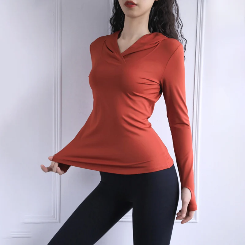 

2025 быстросохнущие толстовки с отверстием для большого пальца, женские сетчатые дышащие рубашки с капюшоном для фитнеса, женские свободные повседневные спортивные футболки