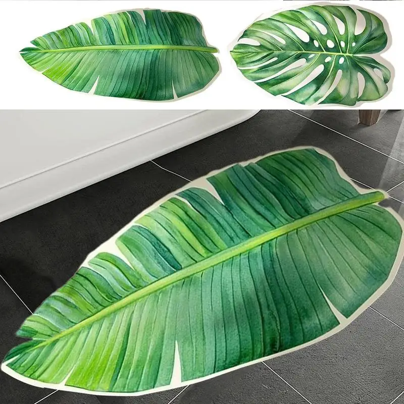 Bathroom Rugs Non Slip Floor Rug Door Mats Carpet Green Leaves Diatom Mud Bath Mat Absorbent Shower Mat Non-Slip Bathroom Rug