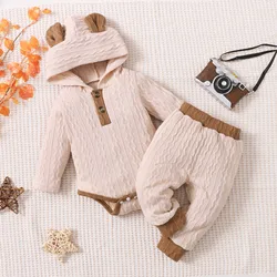 Newborn Infant Baby Girls Clothes Sets Solid Knitted Hoodded Bodysuit+Pants Sets 3pcs Boys Girls Clothing Sets 3 6 12 18 Months