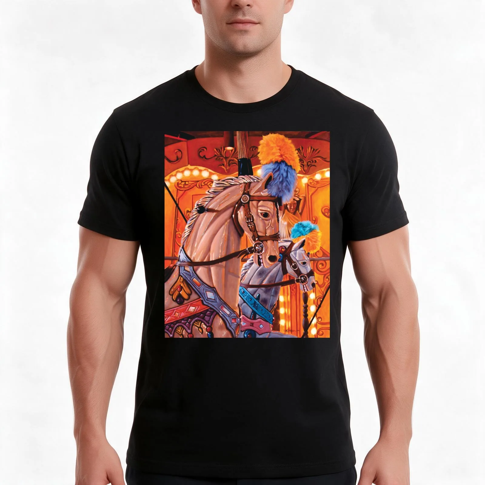 "Harbour Island Carousel" T-Shirt, Summer Casual Cotton Tee, Oversized Streetwear Tops, Vintage Graphic Print