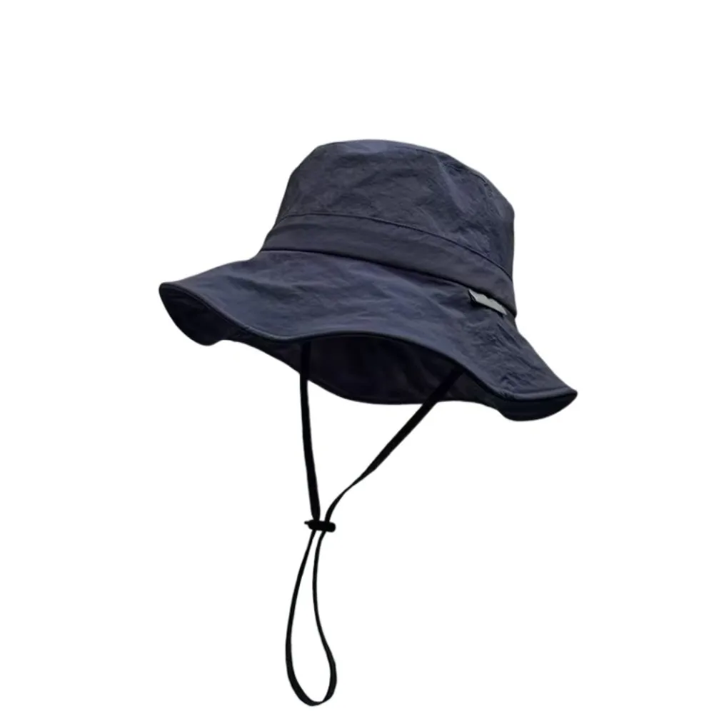Chapéu de pescador com cordão, proteção uv, cor sólida, japonês, secagem rápida, à prova d'água, aba larga, chapéu de sol, pesca