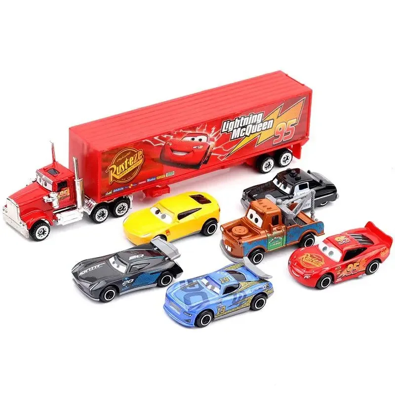 Disney Pixar Cars set Lightning McQueen Sheriff mack Truck Diecast Metal Car 2 1 3 box dinoco racer car Toy Boy Gift for kids