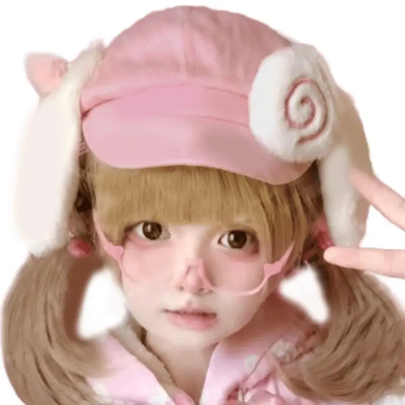 

652F Trendy Lovely Rabbit Berets Elegant Pink Headwear Accessory for Women Men Cabbie Hat for Halloween Cosplay