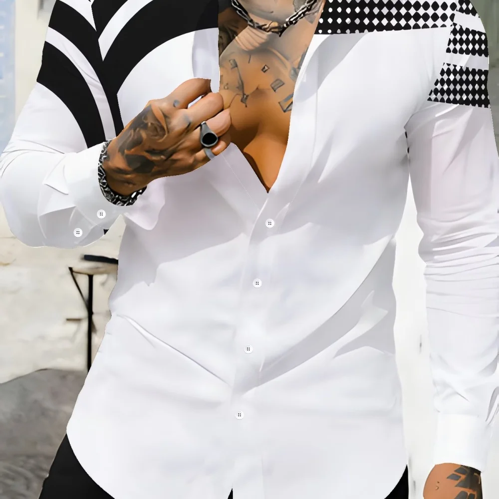 Men's plus Size Long Sleeved Shirt Butterfly Print Lapel Button up Street Fashion Business Casual Comfortable Soft