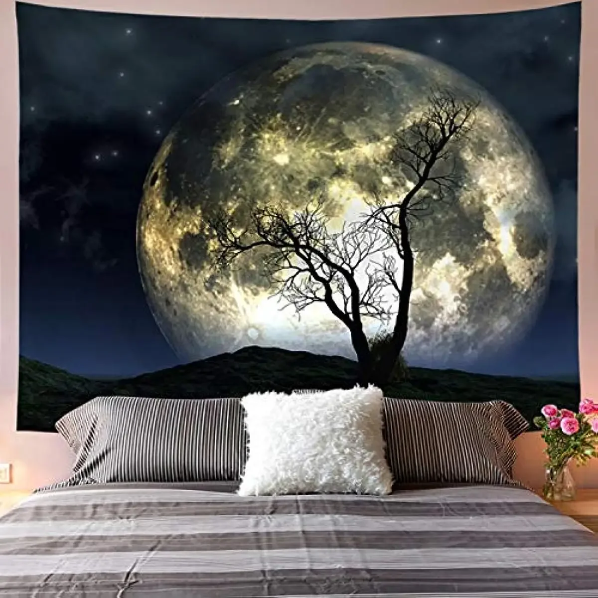 Galoker Moon Tapestry Galaxy Tree Tapestry Starry Sky Mystic Psychedelic Art Tapestry Wall Hanging for Home