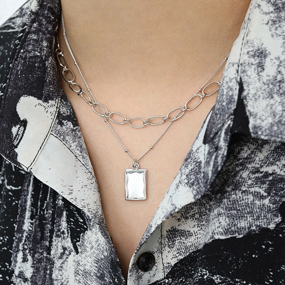 ANDYWEN 925 Sterling Silver Big Square Pendant Long Chain Necklace Rock Punk Jewelry 2020 Rock Punk Wedding Friendship Jewels view 3