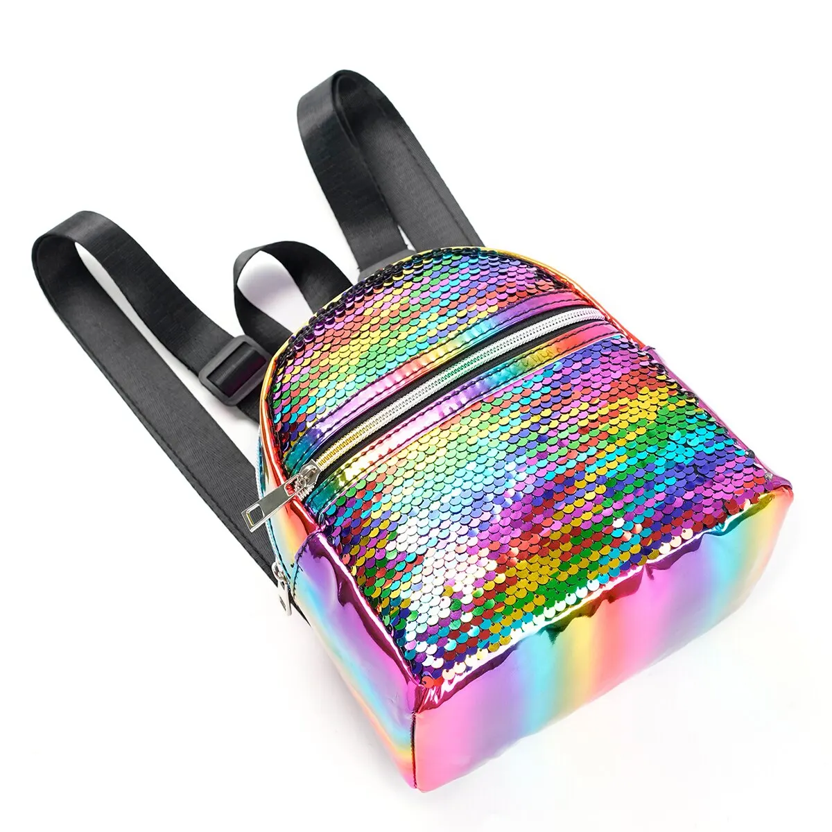 Mini Multicolored Sequin Decorated Zipper Fashion Backpack