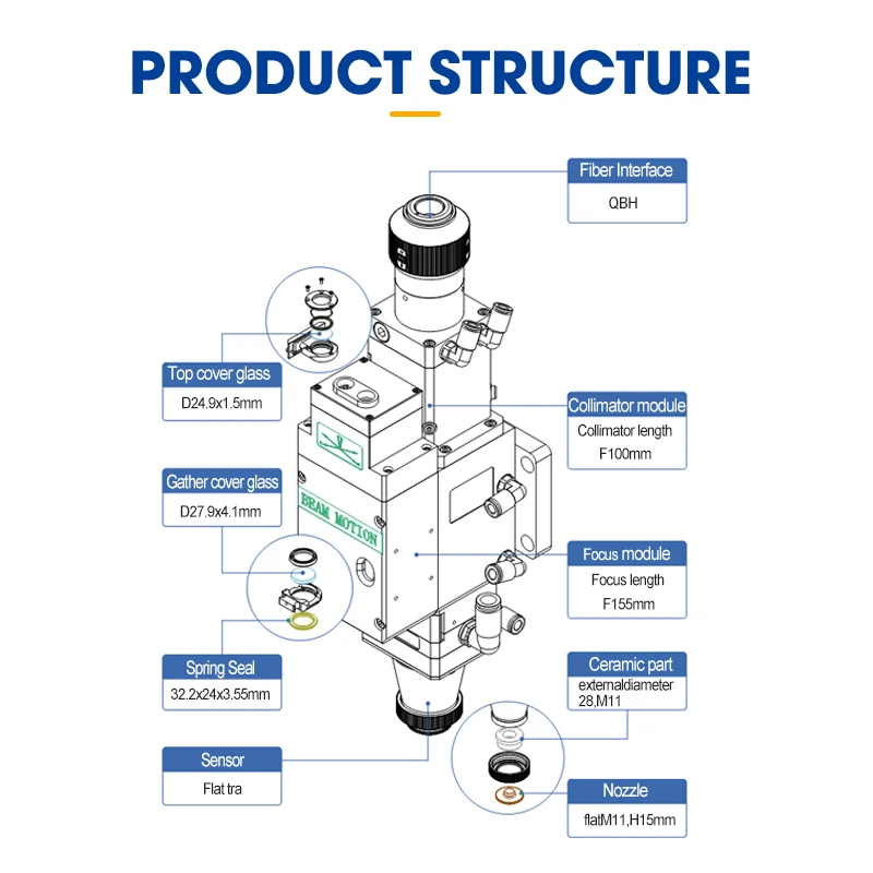 رأس القاطع بالليزر لـ Raytools BM04K رأس القطع بالليزر عالي الأداء بتركيز تلقائي إصدار ECAT طاقة متوسطة إلى منخفضة #3
