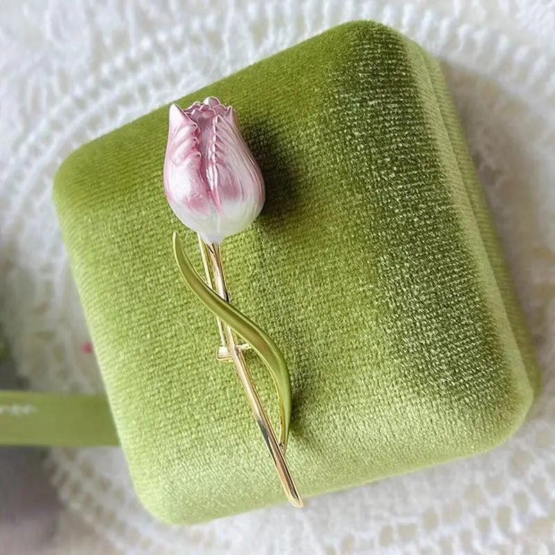 Broche de tulipán rosa para hombre y mujer, insignias elegantes, ropa clásica para mujer, abrigo, Pin de flor, serie Floral de planta, ramillete para fiesta de banquete