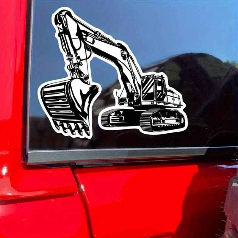 Black White Cartoon Excavator Vinyl Sticker, Durable Matte Decal for Car Laptop Window Bumper Party DIY Decor