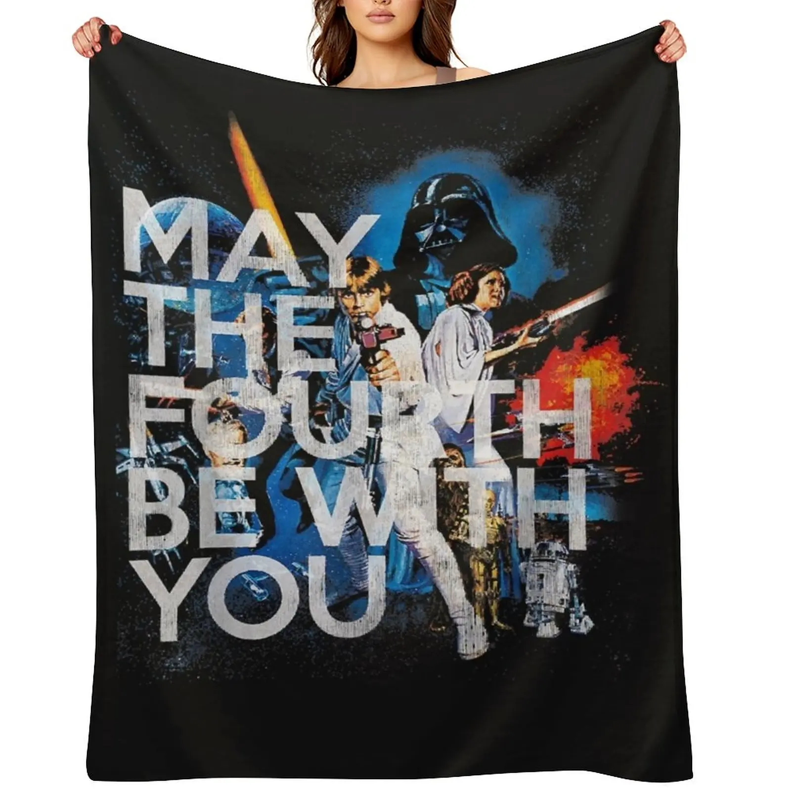 

May The Fourth Be With You Vintage Movie Poster Throw Blanket Plaid on the sofa Custom Tourist Picnic Blankets