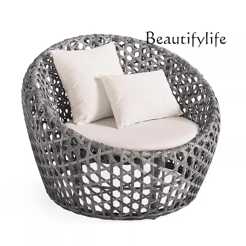 Outdoor leisure rattan bamboo sofa villa courtyard waterproof and sunscreen simple design outdoor deck chair furniture