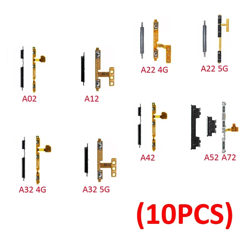 10Pcs For Samsung Galaxy A02 A12 A22 A32 A42 A52 A52s A72 LTE 5G Phone New Power Volume Button On Off Side Key Flex Cable Part