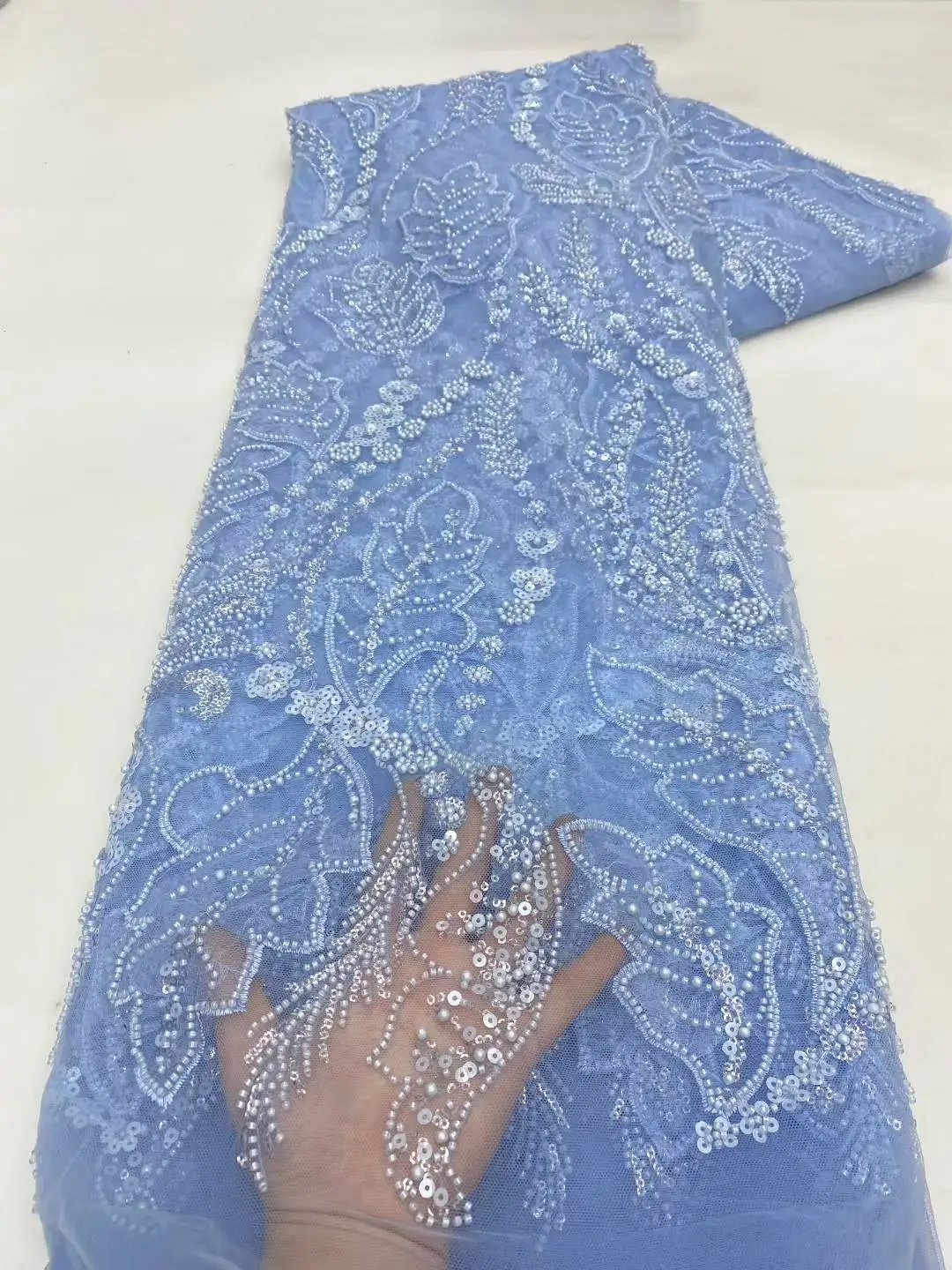 아프리카 스팽글 레이스 원단 2025 고품질 프랑스 헤비 비즈 헤비 레이스 원단 나이지리아 신부 파티 드레스용