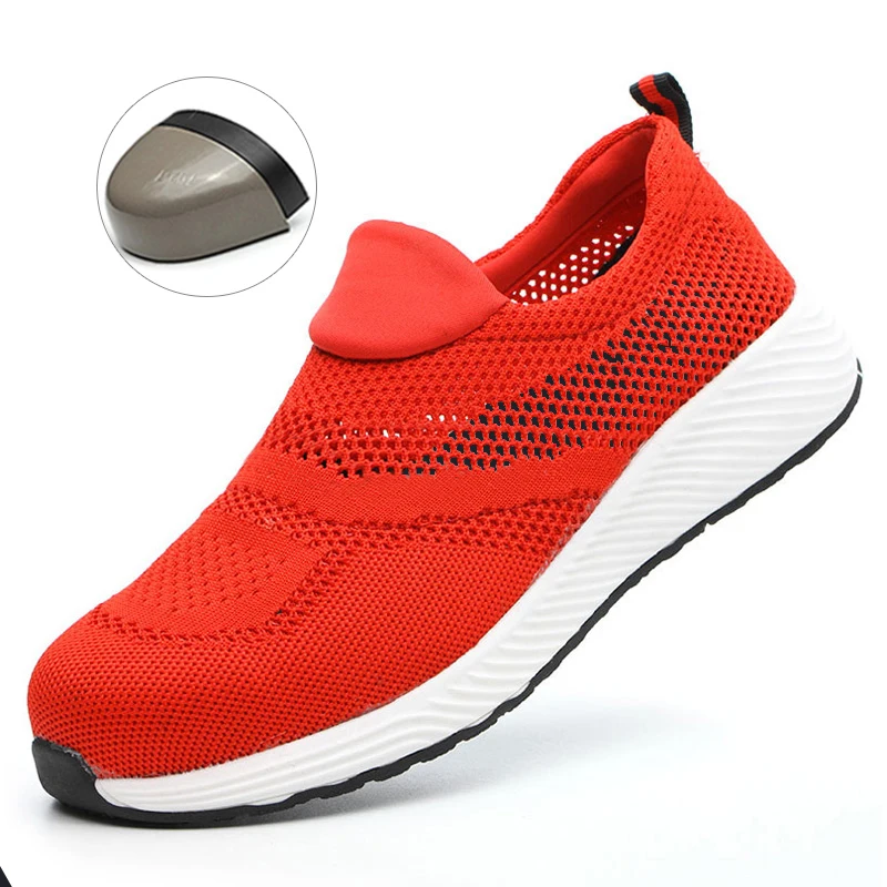Schoenen met stalen neus voor dames Zomer ademende veiligheidsschoenen Lichtgewicht comfortabele antislip werkschoenen Stalen neus sneaker voor heren