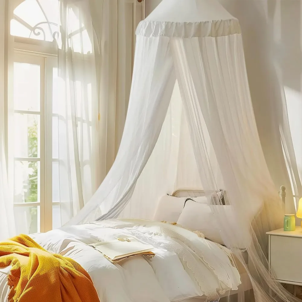 Double Layer Princess Bed Canopy with Star Lights, Breathable Pink Tent for Girls Room, Machine Washable 40x106