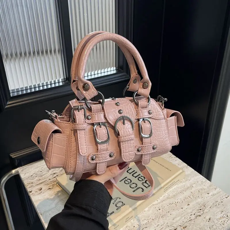 Crossbody Bag for Women Street Fashion Vintage Crocodile Tote Y2K Retro Rivet Shoulder Bag Full Match Girls Purse and Handbag