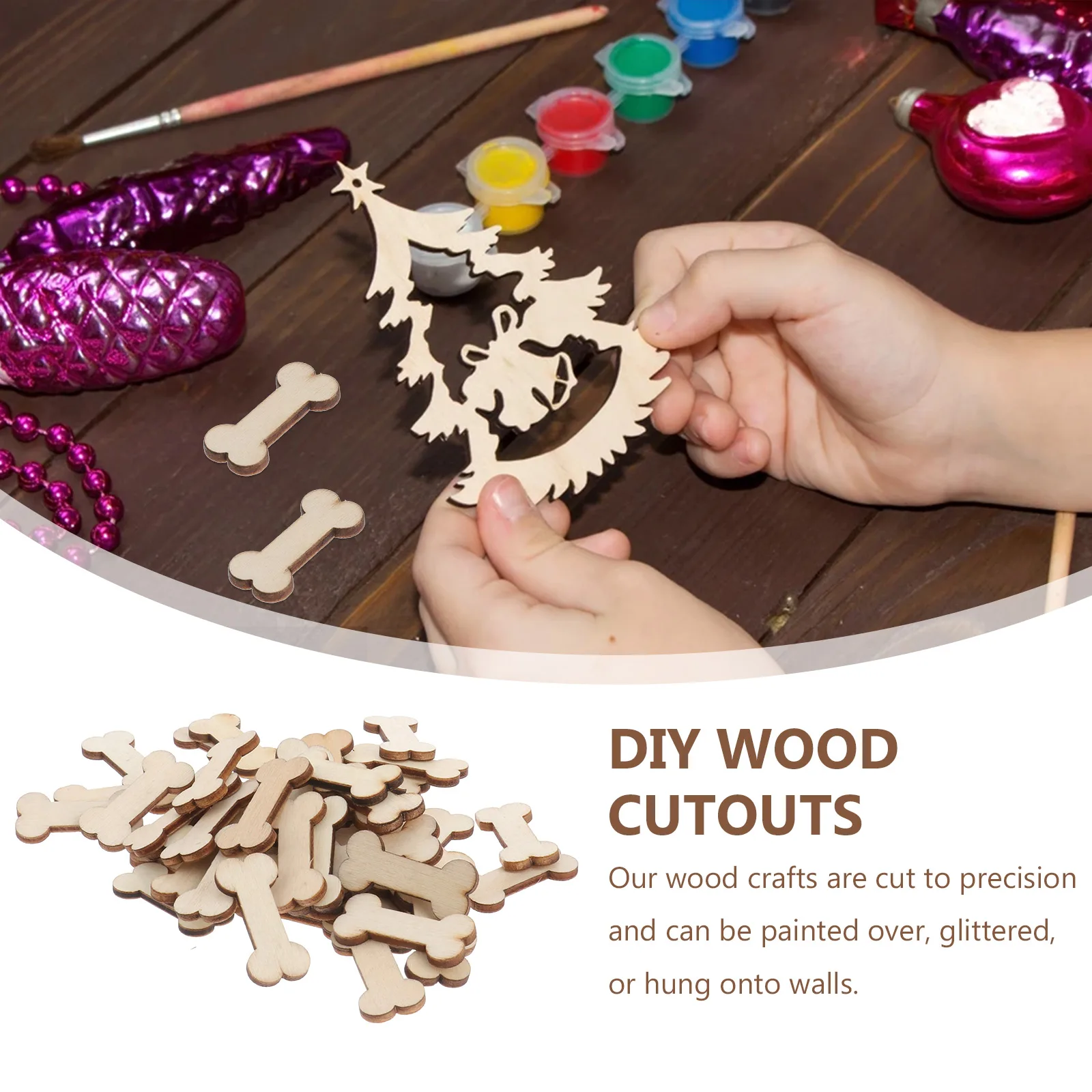 

50 Pcs Wooden Bone Decoration Craft Cut Outs Dog Cutouts Unfinished Crafts Bones