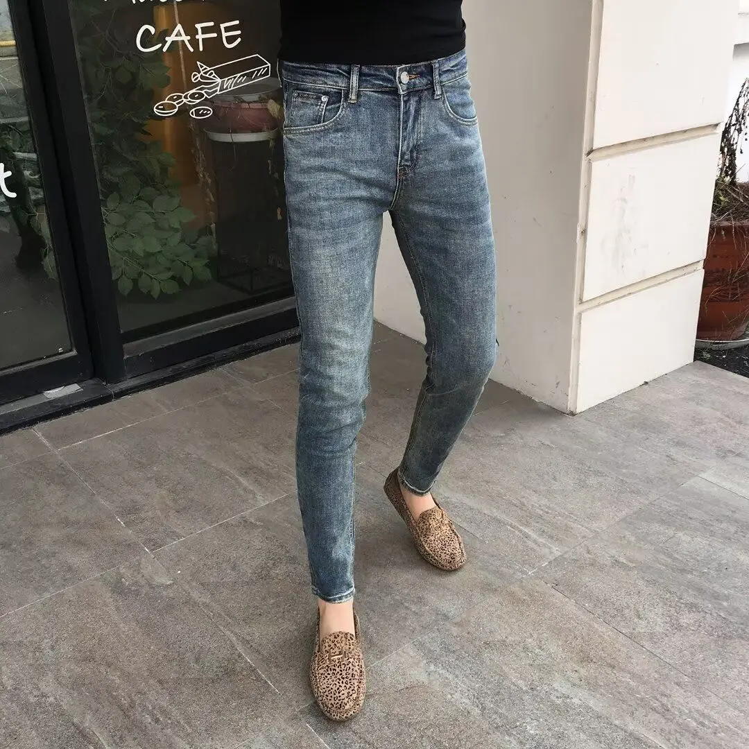 

Retro Waed Slim Fit Men's Jeans Faionable Versatile Autumn New Arrival Korean Sle mid Waist Straight Leg Cotton Polyest...