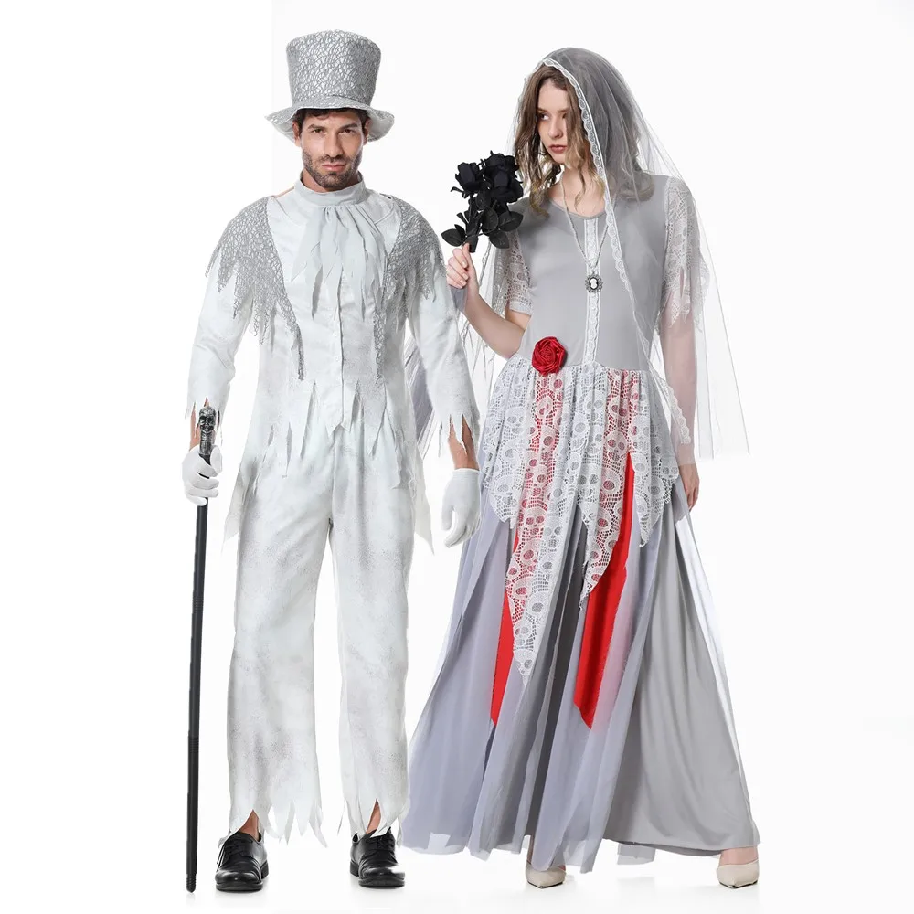 Costume de Cosplay Effrayant de Zombie de la Mariée Fantôme Gothique d'Halloween, Robe de Barrage de Vampire d'Horreur Vintage pour Couples, Journée Mexicaine de la Fréquence